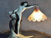 Art Nouveau Pure Extravagant Table Lamp  Lady with Peacock