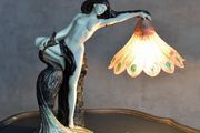 Art Nouveau Pure Extravagant Table Lamp  Lady with Peacock