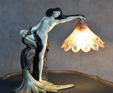 Art Nouveau Pure Extravagant Table Lamp  Lady with Peacock