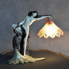Art Nouveau Pure Extravagant Table Lamp  Lady with Peacock