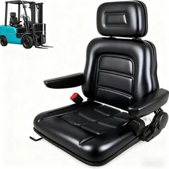 Universal Lawn Mower Seat, Foldable Tractor Seat with Armrest Headrest and Seatbelt, Adjustable Backrest and Slide Rail, Waterproof Loader Forklift Seat for Garden Tractor, Bucket, Excavator