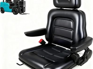 Universal Lawn Mower Seat, Foldable Tractor Seat with Armrest Headrest and Seatbelt, Adjustable Backrest and Slide Rail, Waterproof Loader Forklift Seat for Garden Tractor, Bucket, Excavator