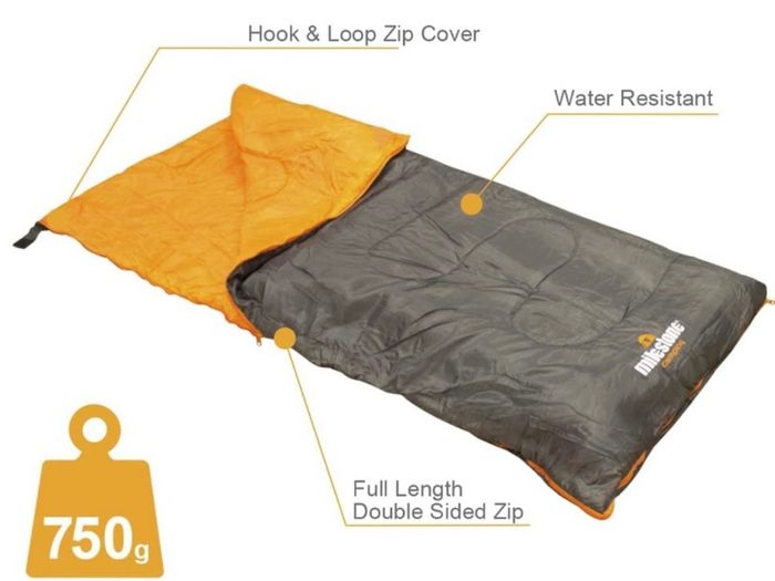 Camping Insulation 26700 Single Envelope Sleeping Bag | 2 Season | Full Length Dual Zip | Grey & Orange | Packs Down Tight | 170cm x 75cm (FREE POSTAGE)