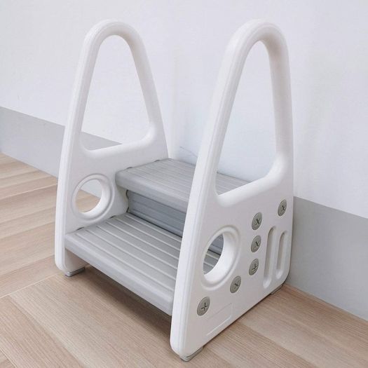 Toddler Step Stool for Bathroom Sink, Kids Two Step Stool for Toilet Potty Training, Kitchen Counter, Children Step Up Learning Helper with Safety Handles and Non-Slip Pads,Gray