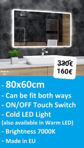 LED Bathroom Mirror 80x60cm or 60x80cm