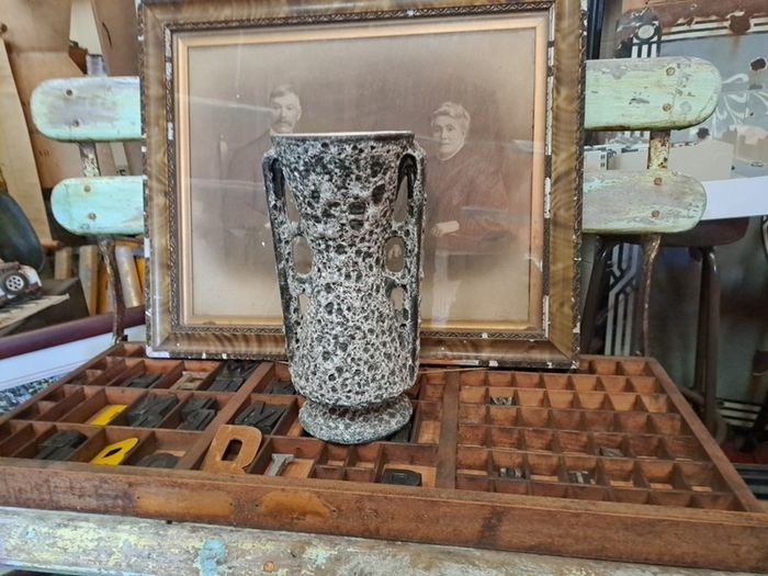 Mid Century Fat Lava Ceramic Vase