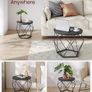 Round Coffee Table, Set of 2, Side Table, Sofa End Table, Modern Style, Removable Top, Steel Frame, for Living Room, Black Image 6