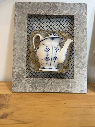 Original Mixed Media Art - Set of 3 Framed Porcelain Tea Set Sculptures | ACE Griesel Art Studios