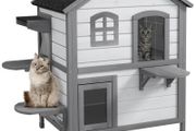 2-Story Indoor or Outdoor Cat House W/ Escape Door, Cat Shelter, White