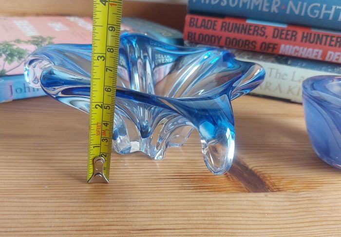 Fabulous Pair of Two Vintage Small Hand-Blown Art Glass Pieces in Shades of Bright Blue and Cornflower Blue, Sold as a Pair