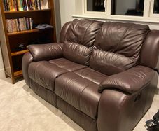 Double Seater Brown Leather Recliner Sofa. Excellent Condition