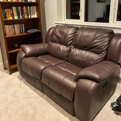 Double Seater Brown Leather Recliner Sofa. Excellent Condition
