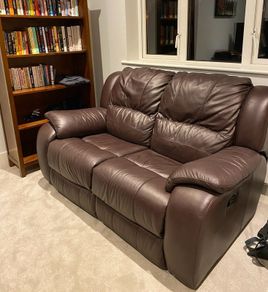 Double Seater Brown Leather Recliner Sofa. Excellent Condition