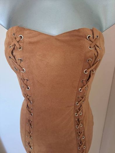 BNWT Naanaa Storm brown suede imitation mini dress size UK8 EU36 Postage included