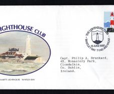 1985 Great Britain 22p Lighthouse with Whitley Bay Tyne and Wear Cancel on Illustrated Cover showing St. Mary's Lighthouse Whitley Bay issued by The Lighthouse Club First Day Cover (FDC)