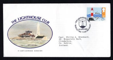 1985 Great Britain 22p Lighthouse with Whitley Bay Tyne and Wear Cancel on Illustrated Cover showing St. Mary's Lighthouse Whitley Bay issued by The Lighthouse Club First Day Cover (FDC)