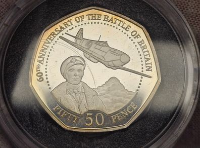 Bailiwick of Guernsey Silver Proof Piedfort 2000 50p 60th Anniversary of Battle of Britain