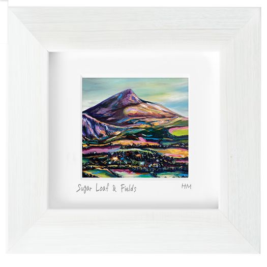 Sugar Loaf and Fields, mini framed brint by artist Helen Mathews
