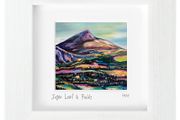 Sugar Loaf and Fields, mini framed brint by artist Helen Mathews