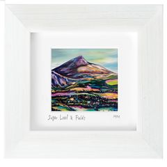 Sugar Loaf and Fields, mini framed brint by artist Helen Mathews