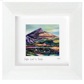 Sugar Loaf and Fields, mini framed brint by artist Helen Mathews