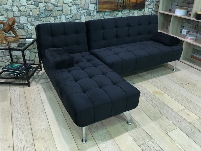 Black Corner Sofa Bed with Chaise Longue, Aroa xs