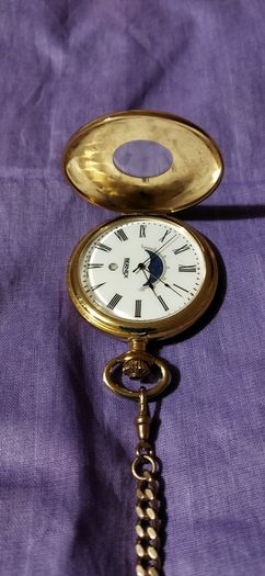 Bernex Gold-Plated Half-Hunter Pocket Watch - Moonphase & Date (For Parts/Repair)