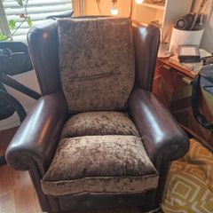 Vintage Style Wingback Armchair - Leather & Velvet