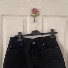 Black denim shorts