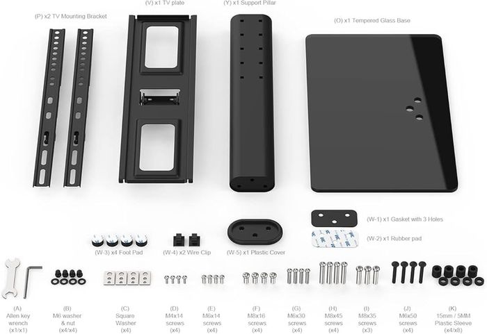 Universal Table Top Pedestal TV Stand for 26''-55'' LCD LED TVs, Height Adjustable TV Base Stand with Tempered Glass Base, Cable Management, Holds 45 KG & Max. VESA 400x400mm