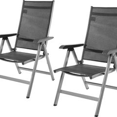 High-Back 5-Position Adjustable and Foldable Outdoor, Garden, Patio & Camping Chair with Side Arms, Set of 2