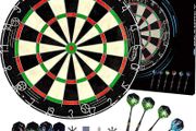 Dart Board Steel Dart Board Dartboard set with 6 pcs 20g Steel Tip Darts 12 Flights Rotating Number Ring + Staple-Free Bullseye Throwing Line Install Instruction