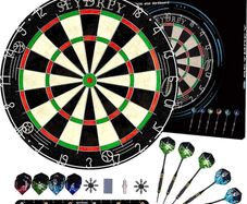 Dart Board Steel Dart Board Dartboard set with 6 pcs 20g Steel Tip Darts 12 Flights Rotating Number Ring + Staple-Free Bullseye Throwing Line Install Instruction