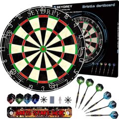 Dart Board Steel Dart Board Dartboard set with 6 pcs 20g Steel Tip Darts 12 Flights Rotating Number Ring + Staple-Free Bullseye Throwing Line Install Instruction