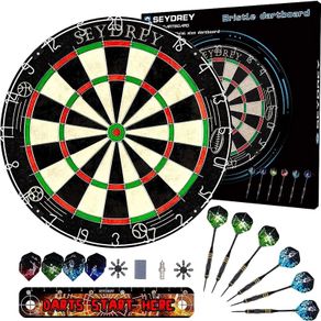 Dart Board Steel Dart Board Dartboard set with 6 pcs 20g Steel Tip Darts 12 Flights Rotating Number Ring + Staple-Free Bullseye Throwing Line Install Instruction
