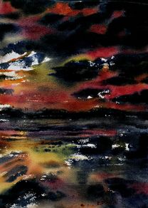 bundoran beach sundown watercolour