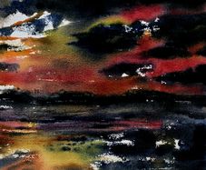 bundoran beach sundown watercolour