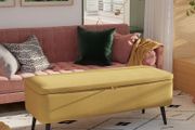 Storage Bench, Storage Trunk, Upholstered Bench, Linen Look, up to 150 kg, 101x38.5x44.5 cm, Yellow