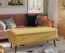 Storage Bench, Storage Trunk, Upholstered Bench, Linen Look, up to 150 kg, 101x38.5x44.5 cm, Yellow