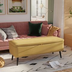Storage Bench, Storage Trunk, Upholstered Bench, Linen Look, up to 150 kg, 101x38.5x44.5 cm, Yellow
