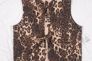 Rowen Avenue Brown Tan Leopard Print Tie-Front Cotton Waistcoat Gilet 12-14UK/40-42EU