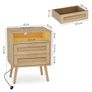 Set of 2 Bedside Table,Nightstand with Charging Station and LED Lights, Bedside Cabinets with 2 Rattan Drawers and Open Shelf,2pcs Side Tables for Modern Home,Natural Wood Image 3