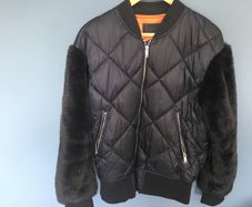 Fur sleeved bomber jacket