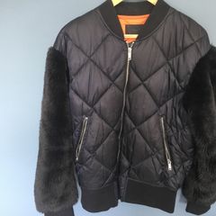 Fur sleeved bomber jacket
