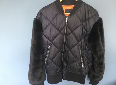 Fur sleeved bomber jacket