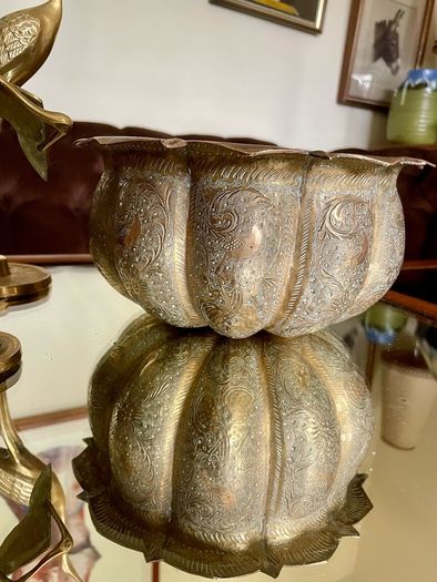 Antique Indian brass Planter Pumpkin Lotus Shape
