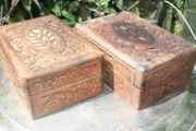 Vintage Handmade Storage Boxes, Wooden Carved Boxes 6" x 4" H 2,3"