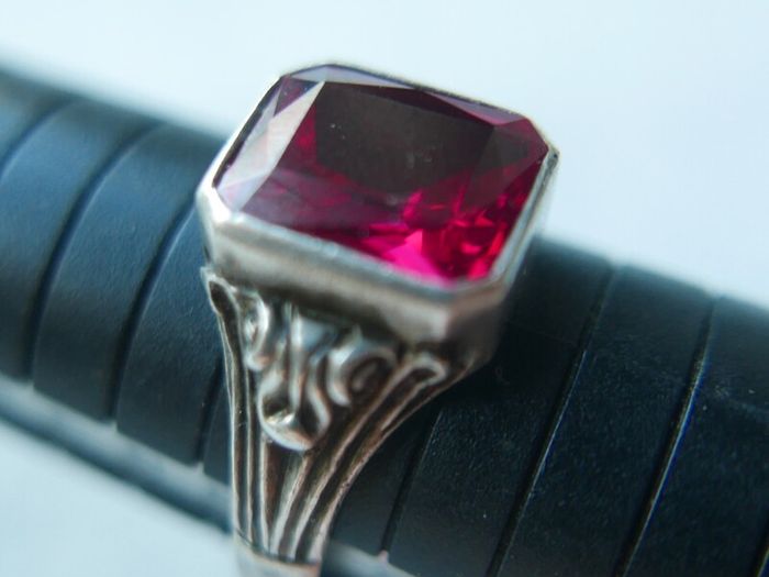 Antique 925 Sterling Silver Ruby Ring -Antique Mens Ruby Ring