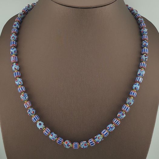 Antique Venetian Style Chevron & Skunk Glass Beads Necklace