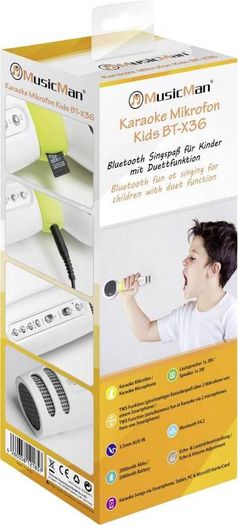 Technaxx MusicMan Karaoke Microphone Kids BT-X36, 115dB, Bluetooth, playtime 22 hours, white
